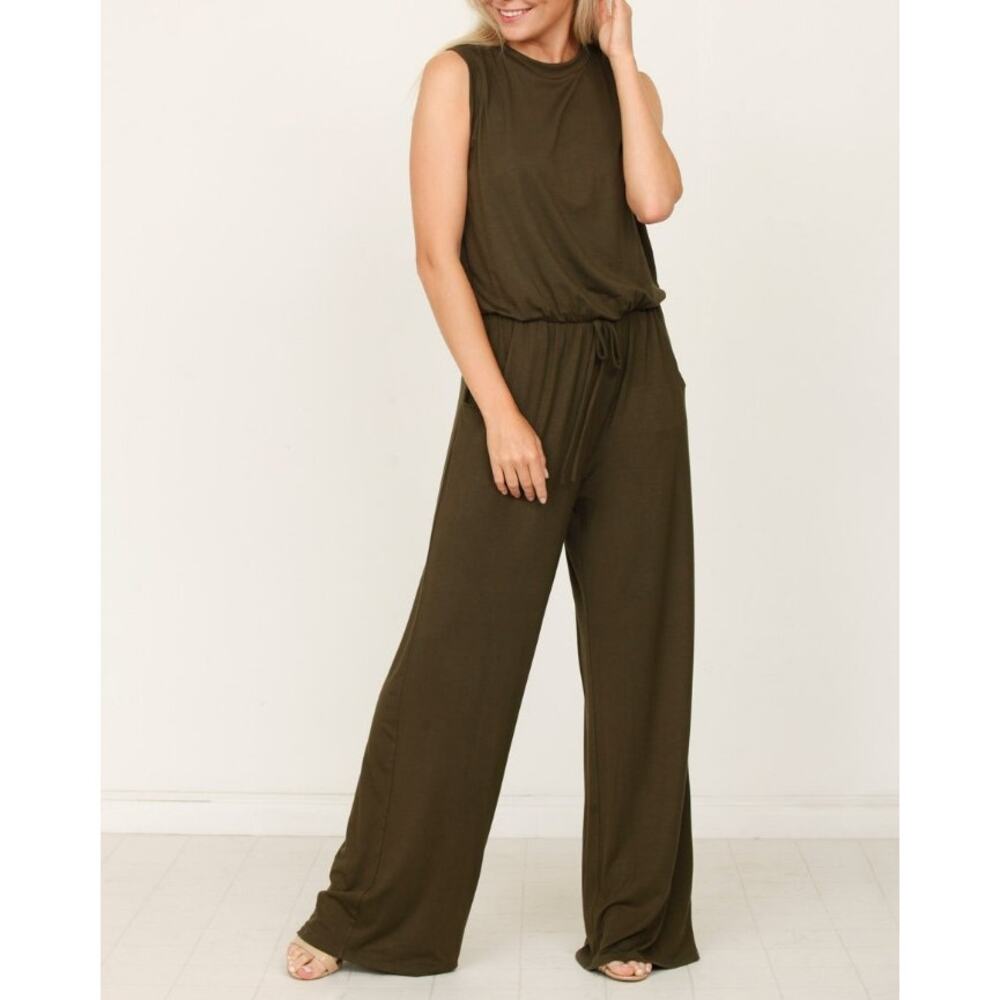 Eloges Women's Solid Sleeveless Tie Back Jumpsuit